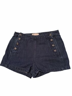 Free People High-Waist Dark Indigo Denim Shorts with Side Buttons